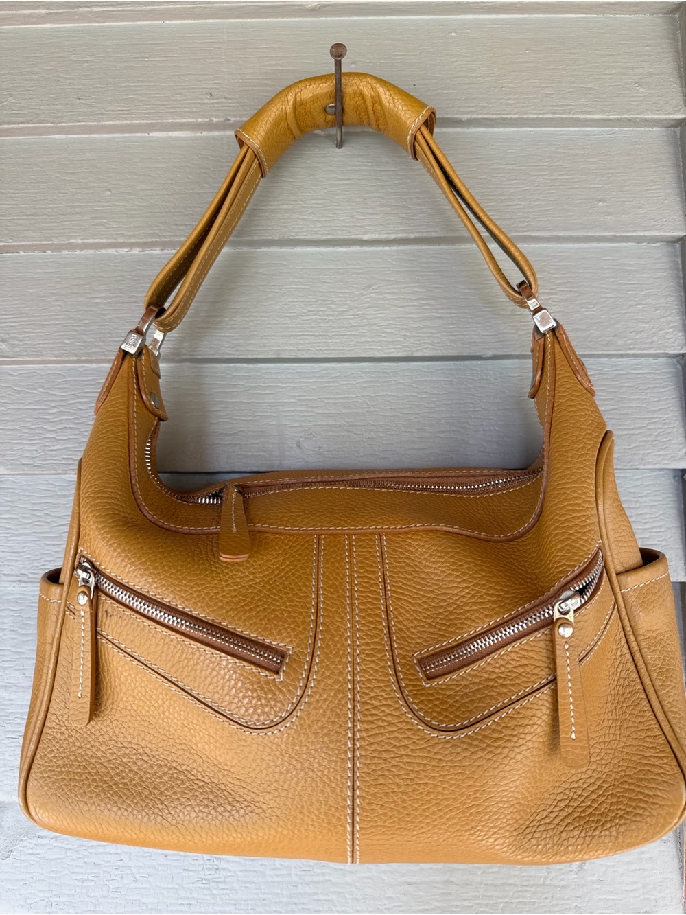 Tod's Mustard Tan Pebbled Leather Shoulder Bag